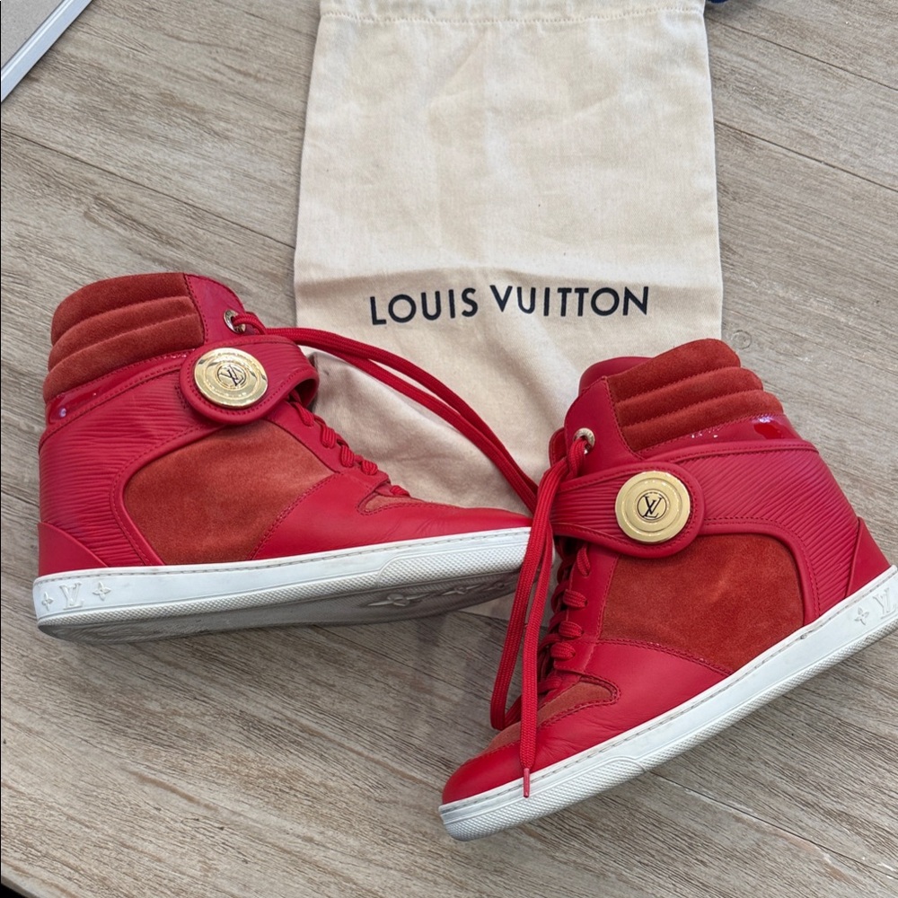 Louis Vuitton Red and Gold High-Top Sneakers